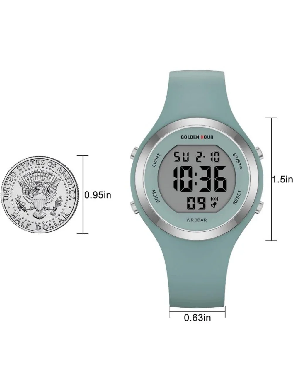 Women's Dark Green Waterproof Sport Digital Chronograph Silicone Strap Watches